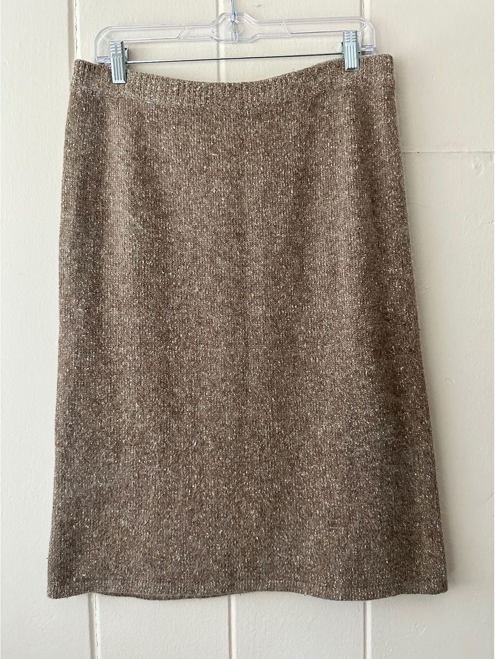 Vintage 90s Segue Silk Angora Lambswool Knit Midi Skirt Brown Large Quiet Luxury